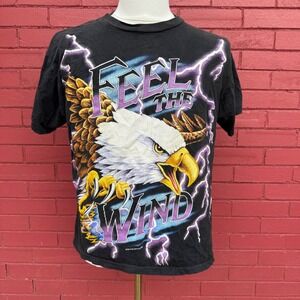 Vtg 90s Sunrise Sportswear Shirt Large Feel‎ The Wind Eagle Thunder USA Graphic